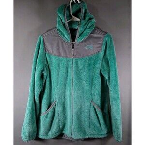 The North Face Girls Osito Hoodie Full Zip Fleece Jacket Teal Green Grey XL 18